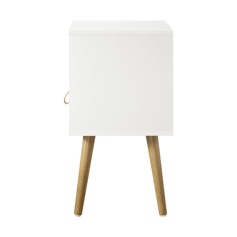 Oikiture Bedside Tables Side Table Drawer Cabinet w/ Leather Handle White-Bedside Tables-PEROZ Accessories