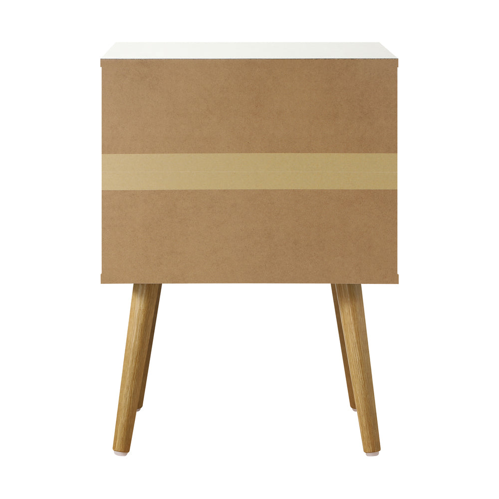 Oikiture Bedside Tables Side Table Drawer Cabinet w/ Leather Handle White-Bedside Tables-PEROZ Accessories