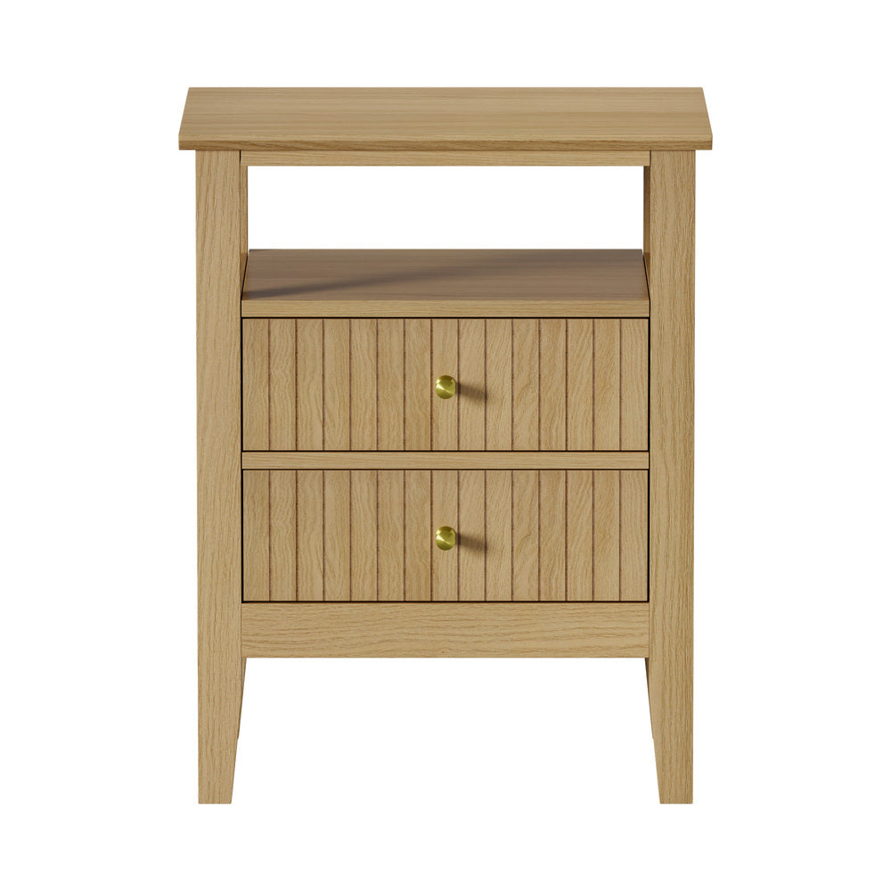Oikiture Bedside Table 2 Drawers Open Shelf Nightstand Natural-Bedside Tables-PEROZ Accessories