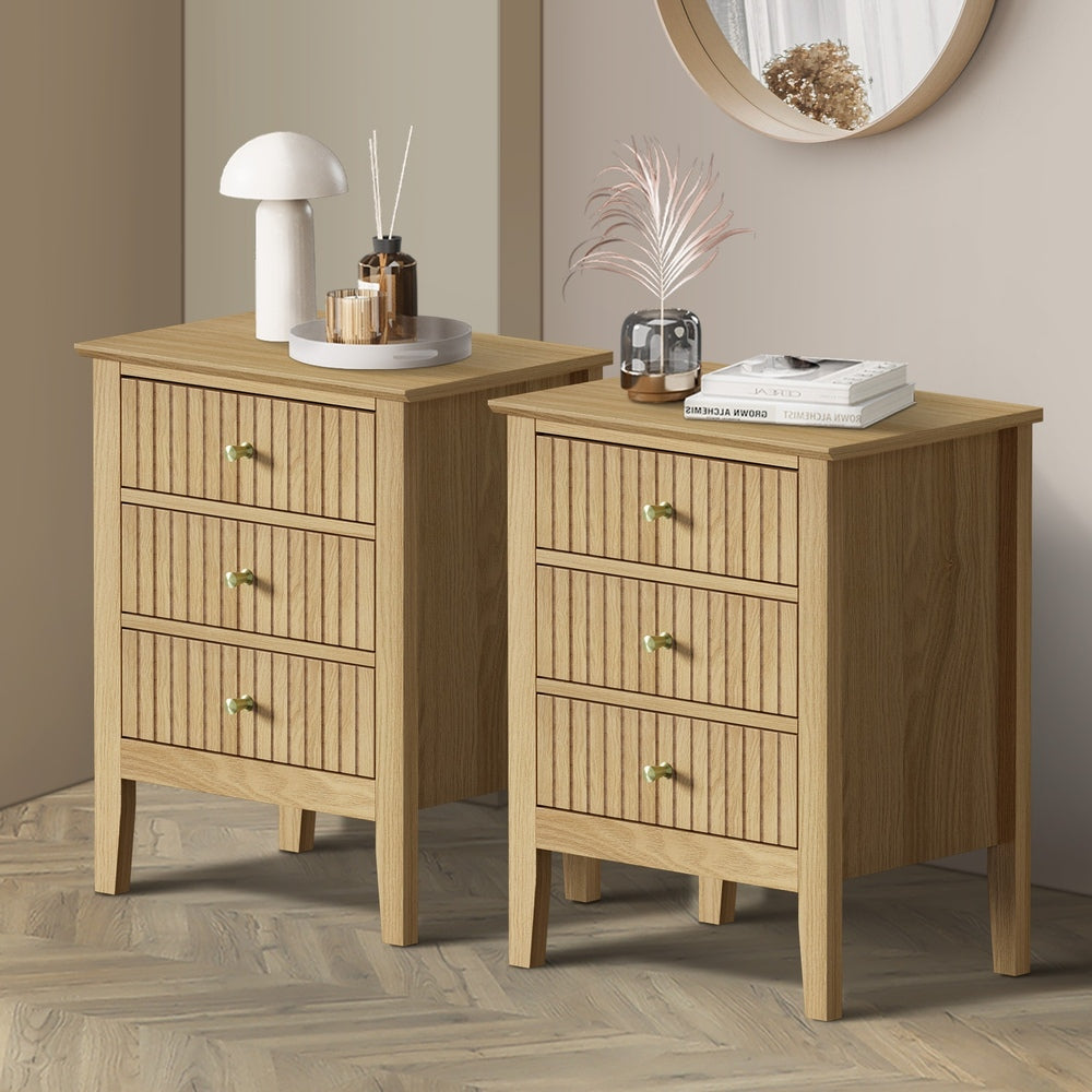 Oikiture Bedside Tables Set of 2 Side End Nightstand Natural-Bedside Table-PEROZ Accessories