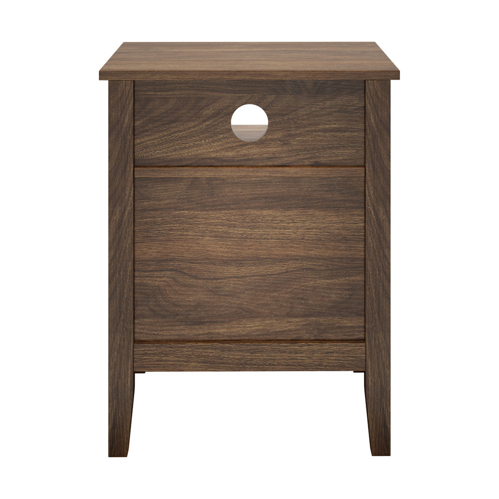 Oikiture Bedside Table Nightstand 2 Drawer with Storage Cabinet Walnut-Bedside Table-PEROZ Accessories