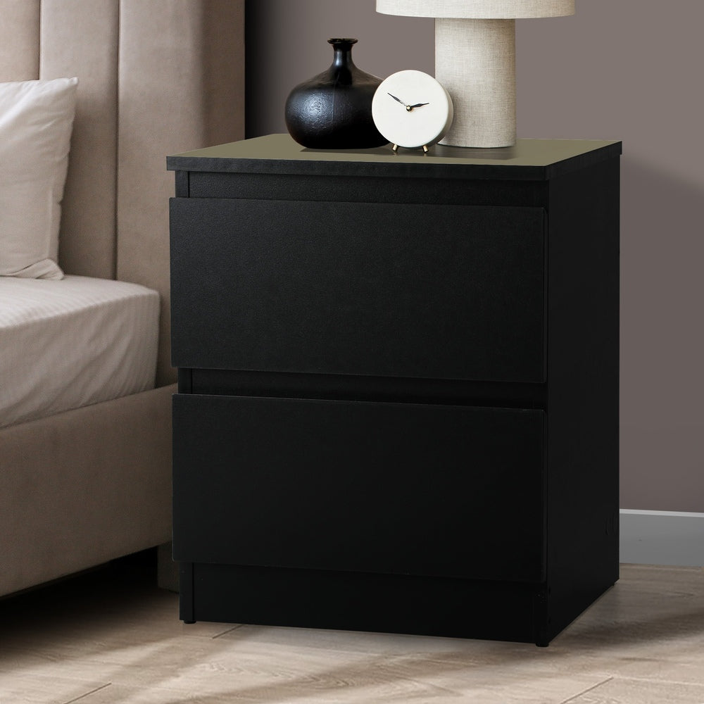 Oikiture Bedside Table Nightstand 2 Drawers Black-Bedside Table-PEROZ Accessories