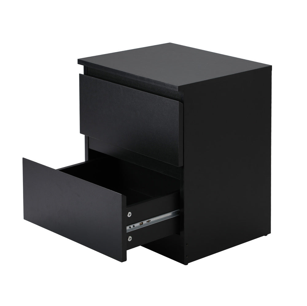Oikiture Bedside Table Nightstand 2 Drawers Black-Bedside Table-PEROZ Accessories