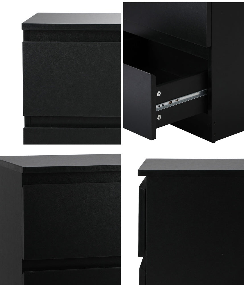 Oikiture Bedside Table Nightstand 2 Drawers Black-Bedside Table-PEROZ Accessories