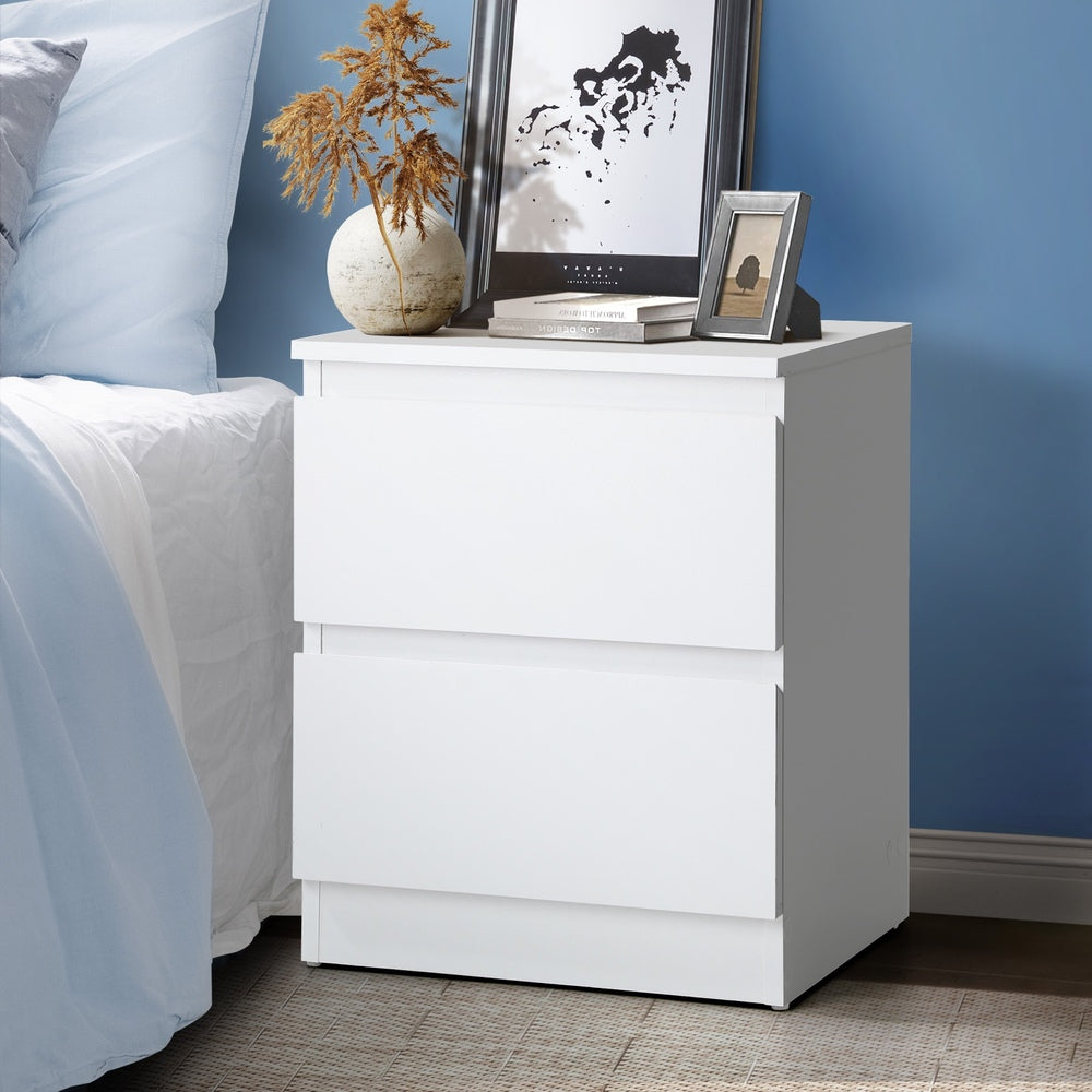 Oikiture Bedside Table Nightstand 2 Drawers White-Bedside Table-PEROZ Accessories