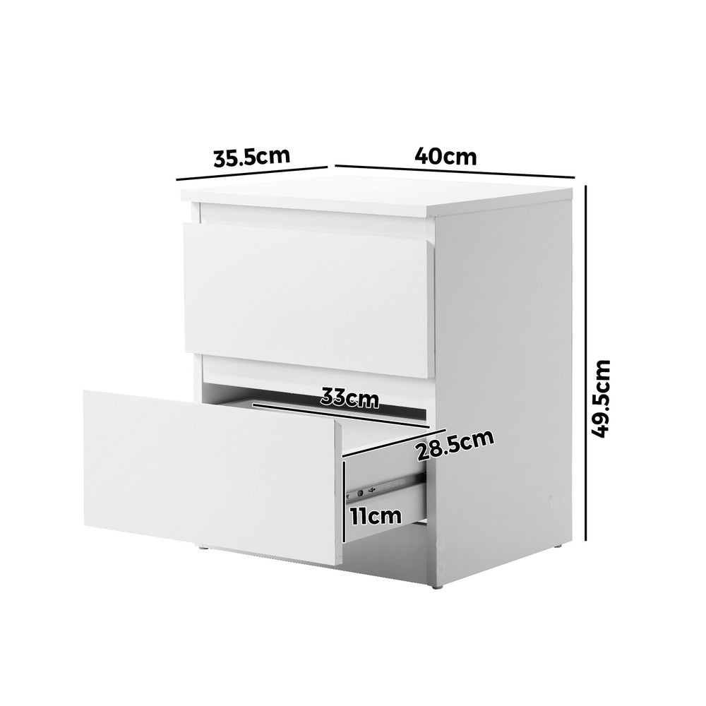 Oikiture Bedside Table Nightstand 2 Drawers White-Bedside Table-PEROZ Accessories