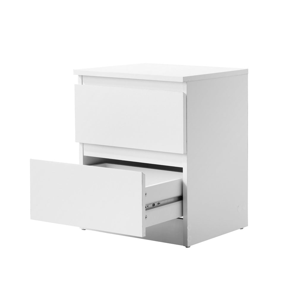 Oikiture Bedside Table Nightstand 2 Drawers White-Bedside Table-PEROZ Accessories