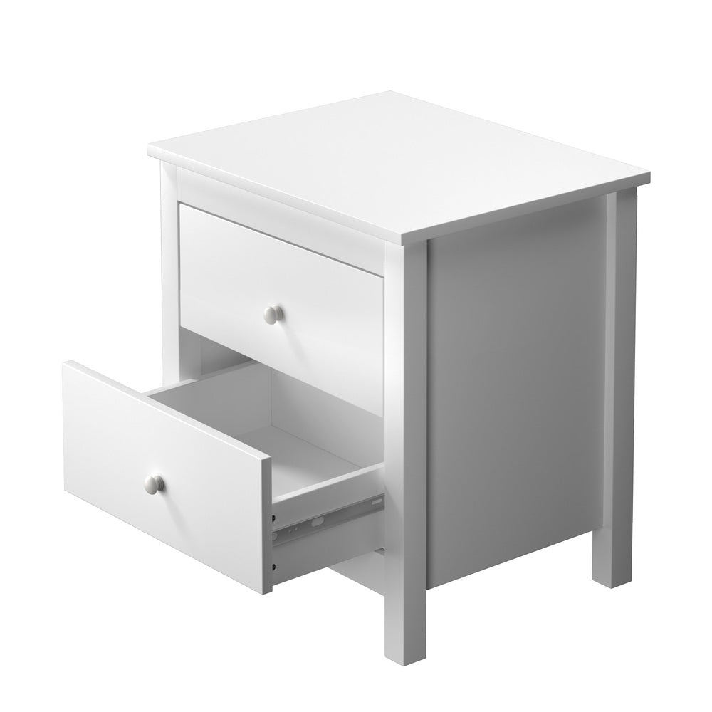 Oikiture Bedside Table Side End Table 2 Drawers White-Bedside Table-PEROZ Accessories