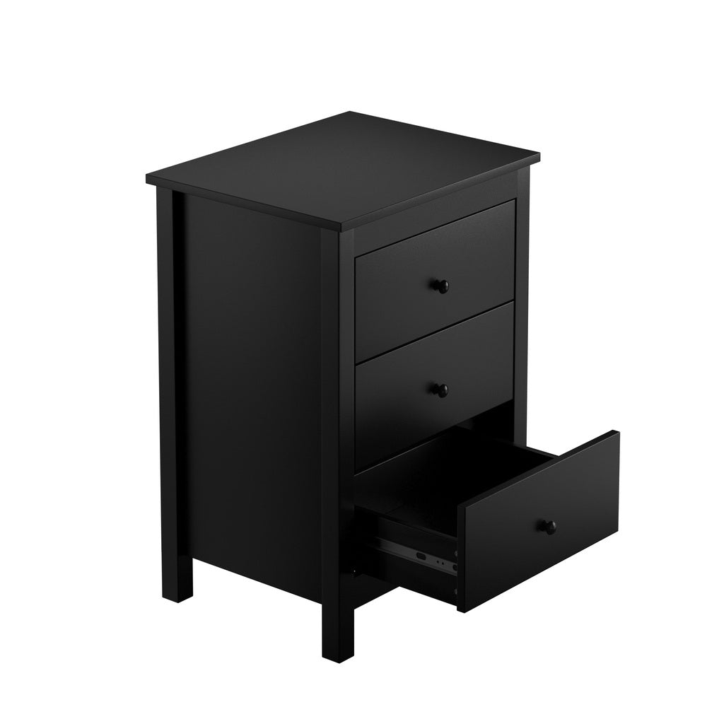 Oikiture Bedside Table 3 Drawers Hamptons Furniture Black-BedSide Tabless-PEROZ Accessories