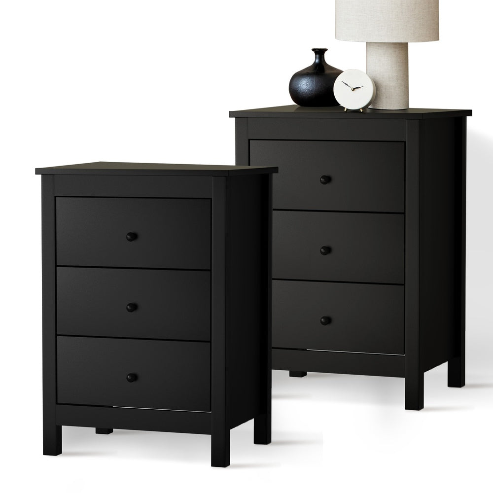 Oikiture Bedside Tables Set of 2 Nightstands Black-Bedside Table-PEROZ Accessories