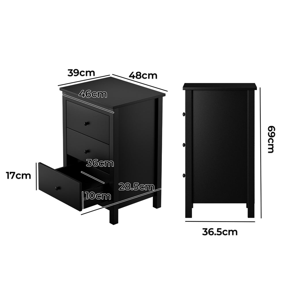 Oikiture Bedside Tables Set of 2 Nightstands Black-Bedside Table-PEROZ Accessories