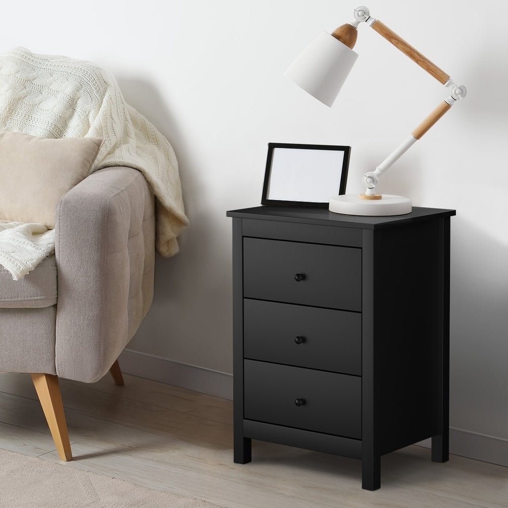 Oikiture Bedside Tables Set of 2 Nightstands Black-Bedside Table-PEROZ Accessories