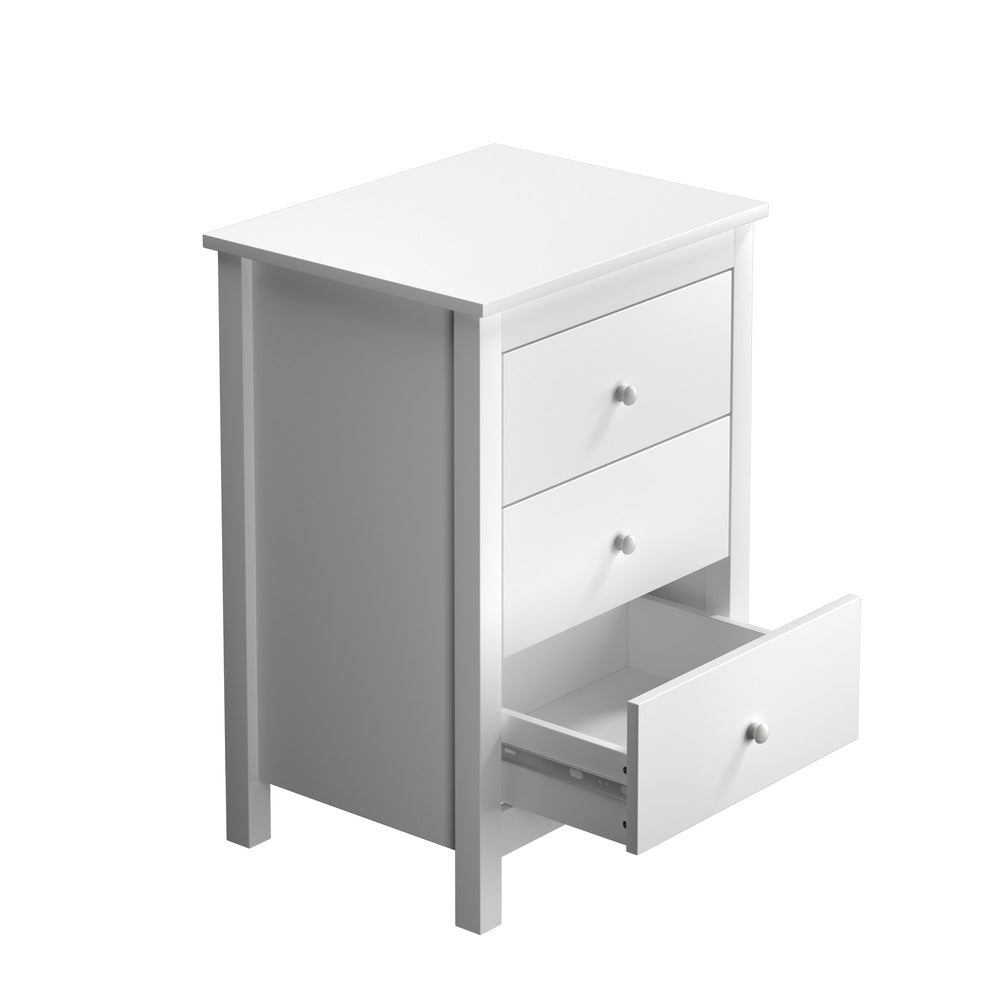 Oikiture Bedside Table 3 Drawers Hamptons Furniture White-BedSide Tabless-PEROZ Accessories