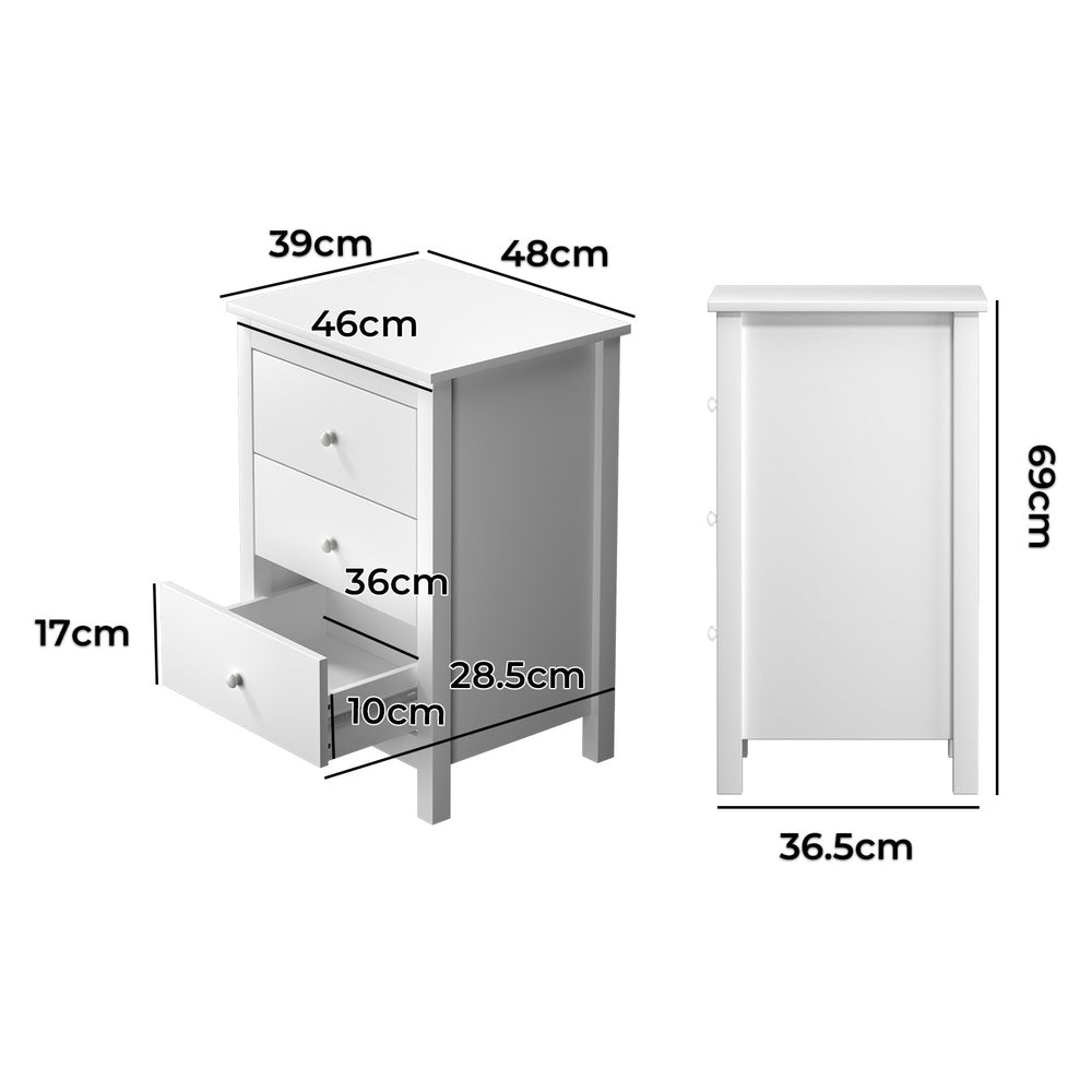 Oikiture Bedside Tables Set of 2 Nightstands White-Bedside Table-PEROZ Accessories