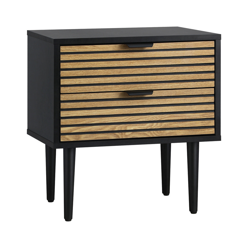 Oikiture Bedside Table 2 Drawers Side Table Bedroom Furniture Storage Unit Black-Bedside Tables-PEROZ Accessories