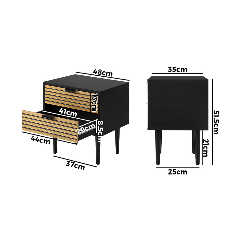 Oikiture Bedside Table 2 Drawers Side Table Bedroom Furniture Storage Unit Black-Bedside Tables-PEROZ Accessories