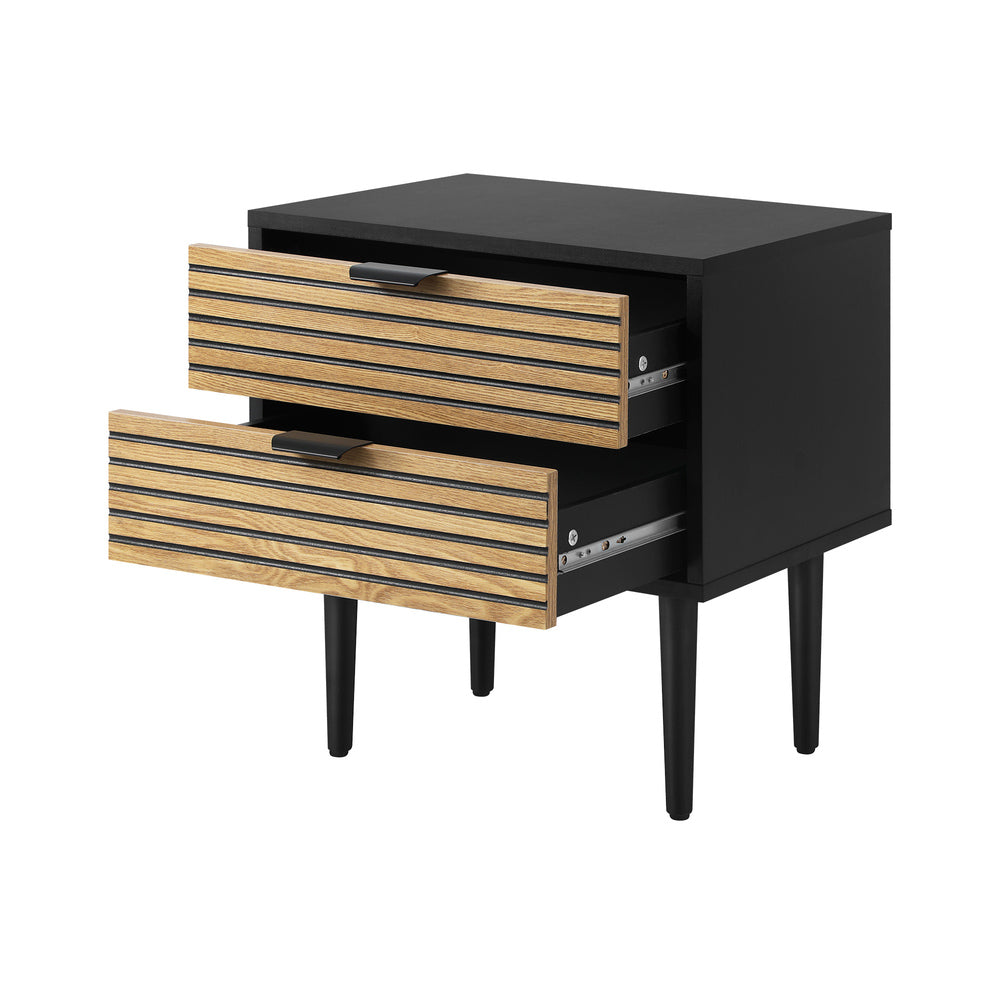 Oikiture Bedside Table 2 Drawers Side Table Bedroom Furniture Storage Unit Black-Bedside Tables-PEROZ Accessories