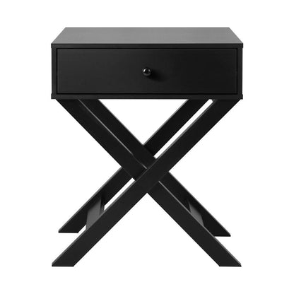 Oikiture Bedside Table with Wooden Frame and Cross Base Side Table Nightstand Black-Bedside Tables-PEROZ Accessories