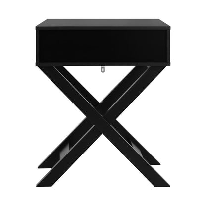 Oikiture Bedside Table with Wooden Frame and Cross Base Side Table Nightstand Black-Bedside Tables-PEROZ Accessories