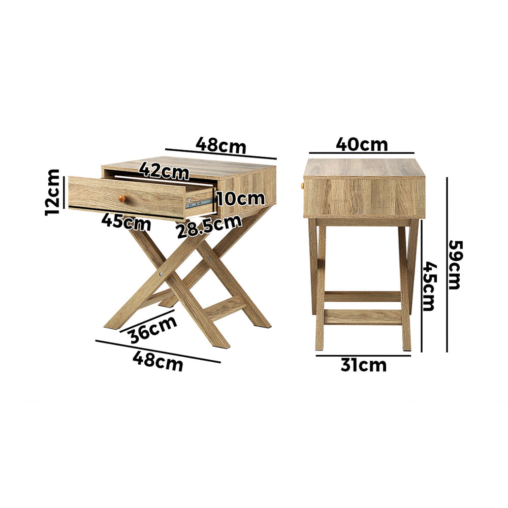 Oikiture Bedside Table with Wooden Frame and Cross Base Side Table Nightstand Wooden-Bedside Tables-PEROZ Accessories
