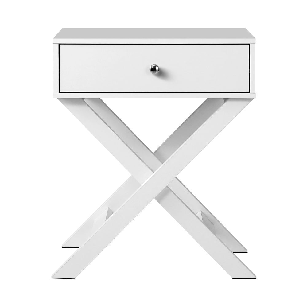 Oikiture Bedside Table with Wooden Frame and Cross Base Side Table Nightstand White-Bedside Tables-PEROZ Accessories