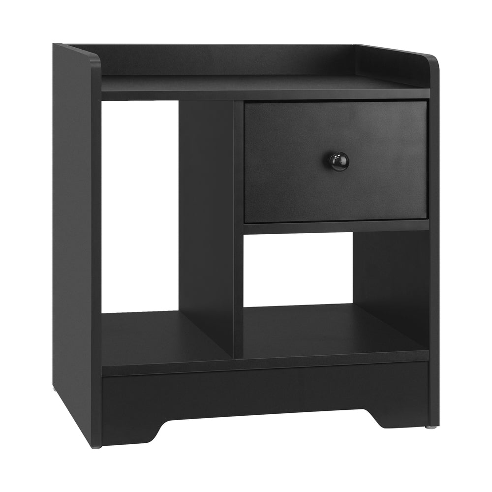 Oikiture Bedside Table with Drawer and Storage Space Side Table Nightstand Home Bedroom Furniture Black-Bedside Tables-PEROZ Accessories