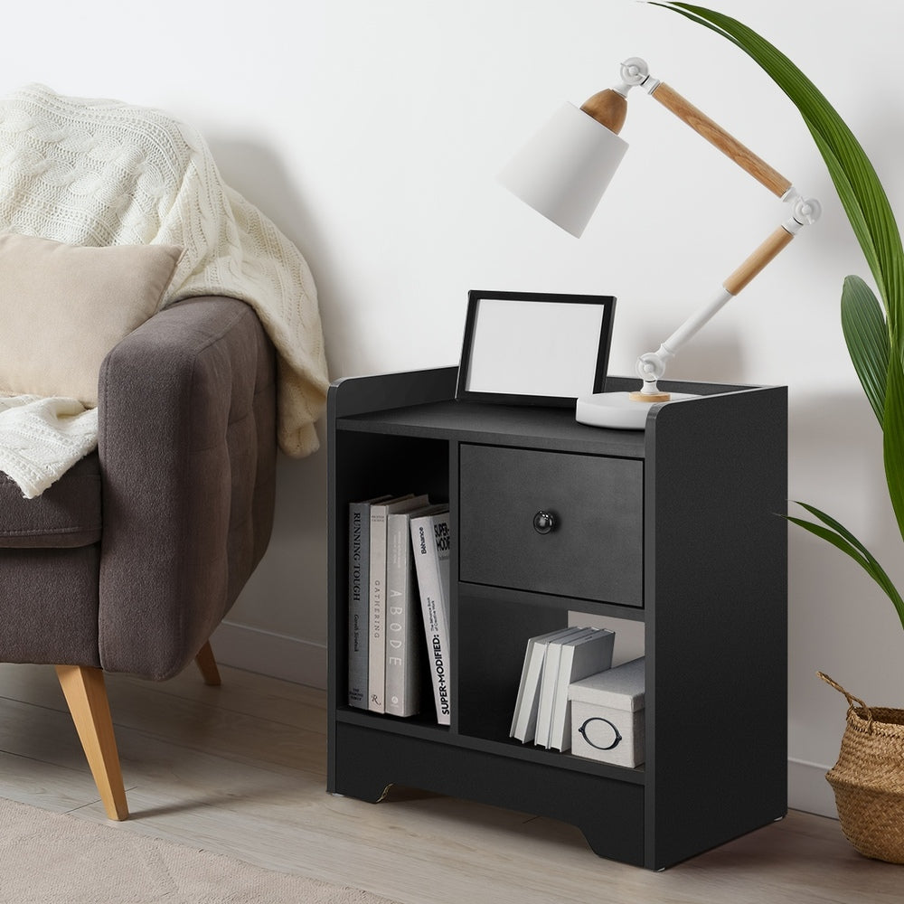 Oikiture Bedside Tables Set of 2 Nightstand Shelf Black-Bedside Table-PEROZ Accessories