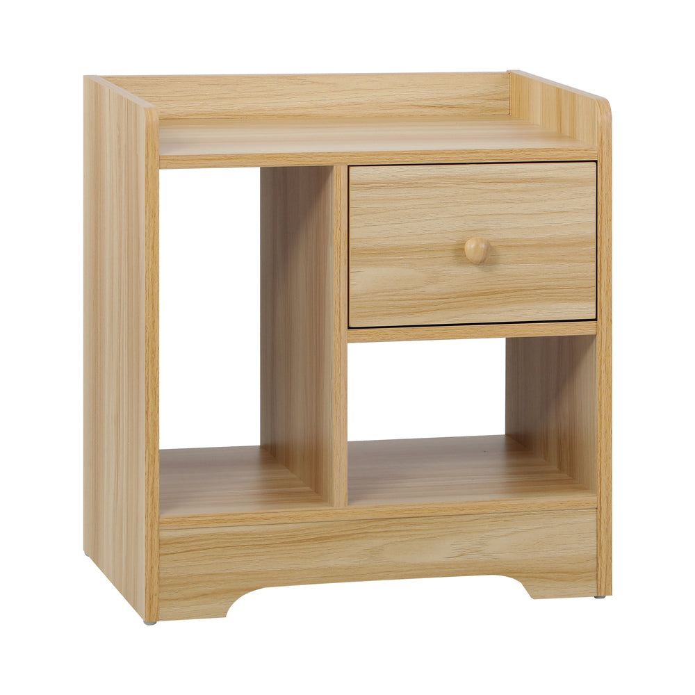 Oikiture Bedside Table with Drawer and Storage Space Side Table Nightstand Home Bedroom Furniture Wooden-Bedside Tables-PEROZ Accessories