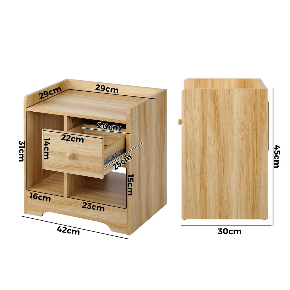 Oikiture Bedside Table with Drawer and Storage Space Side Table Nightstand Home Bedroom Furniture Wooden-Bedside Tables-PEROZ Accessories