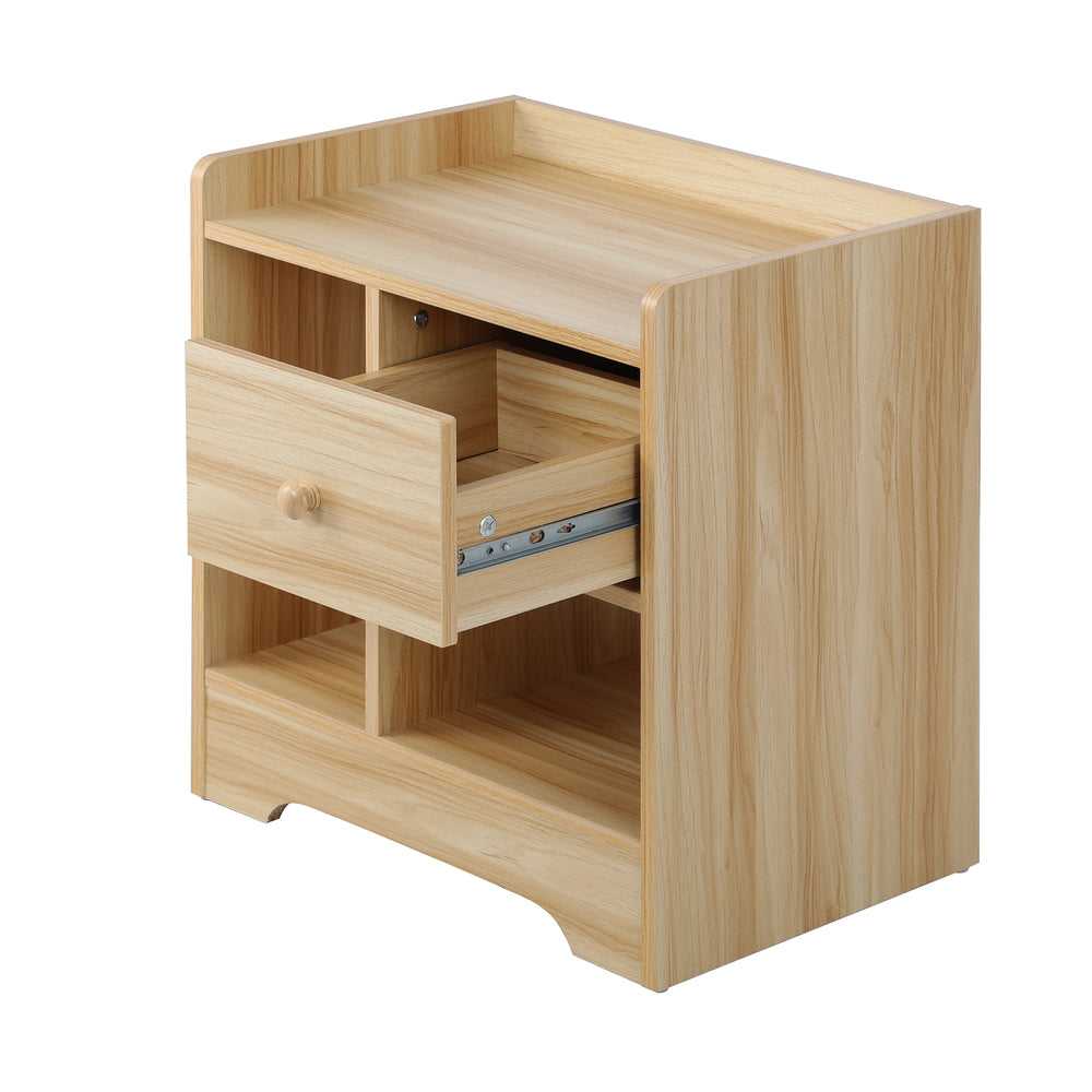 Oikiture Bedside Table with Drawer and Storage Space Side Table Nightstand Home Bedroom Furniture Wooden-Bedside Tables-PEROZ Accessories