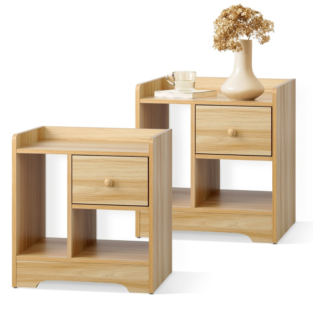 Oikiture Bedside Tables Set of 2 Nightstand Shelf Natural-Bedside Table-PEROZ Accessories