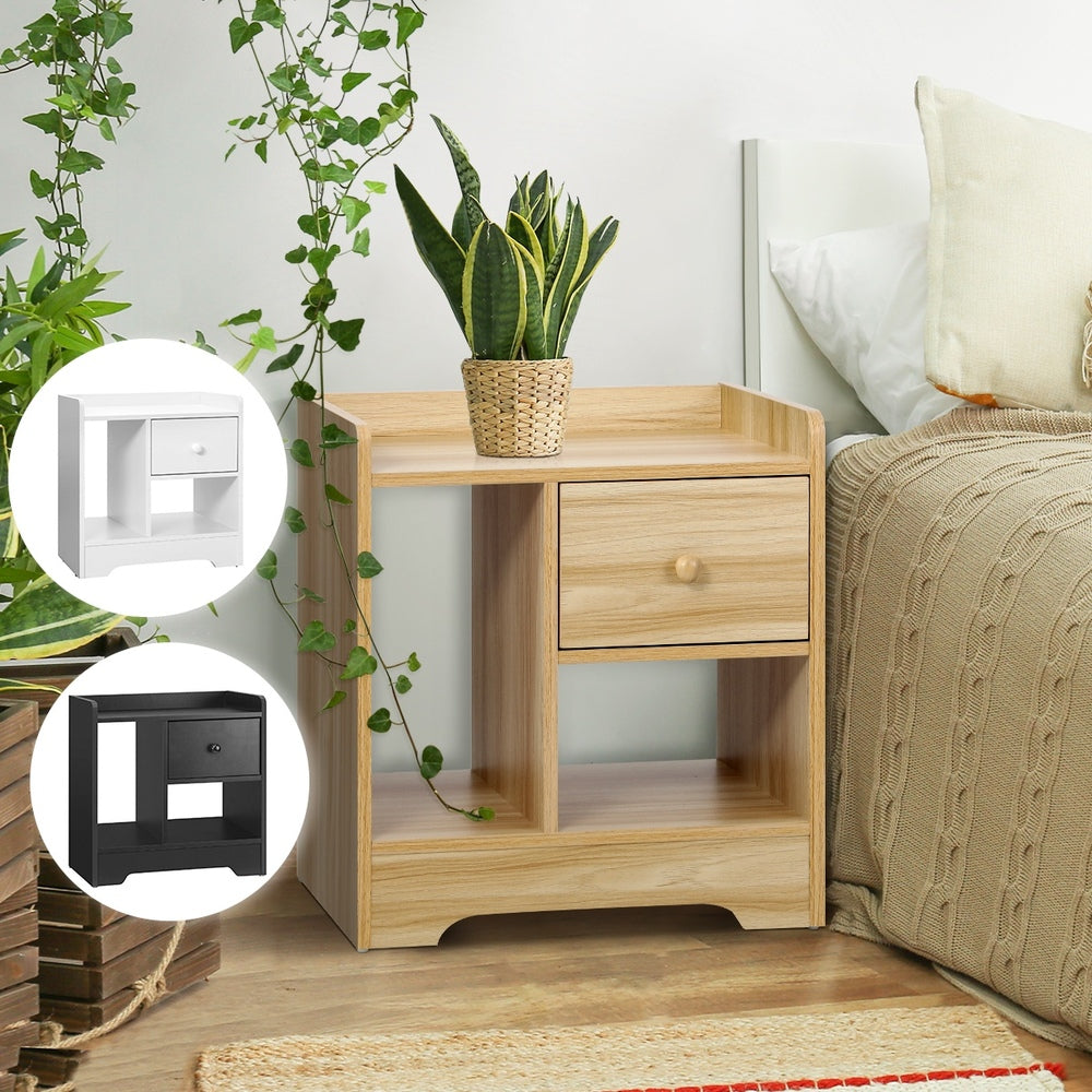 Oikiture Bedside Tables Set of 2 Nightstand Shelf Natural-Bedside Table-PEROZ Accessories