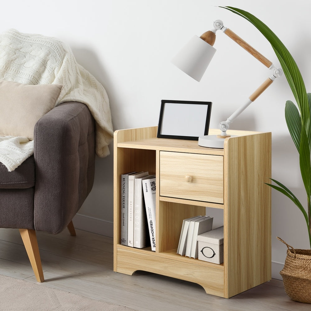 Oikiture Bedside Tables Set of 2 Nightstand Shelf Natural-Bedside Table-PEROZ Accessories