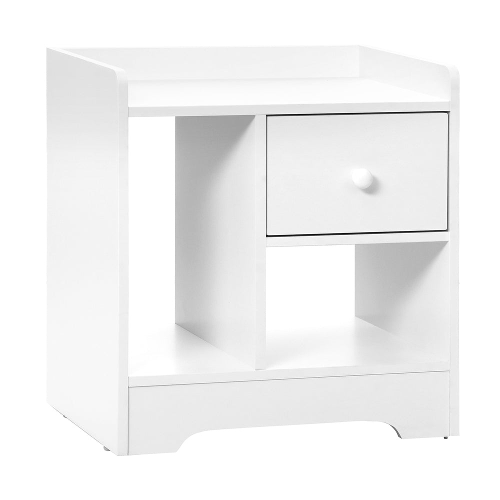 Oikiture Bedside Table with Drawer and Storage Space Side Table Nightstand Home Bedroom Furniture White-Bedside Tables-PEROZ Accessories
