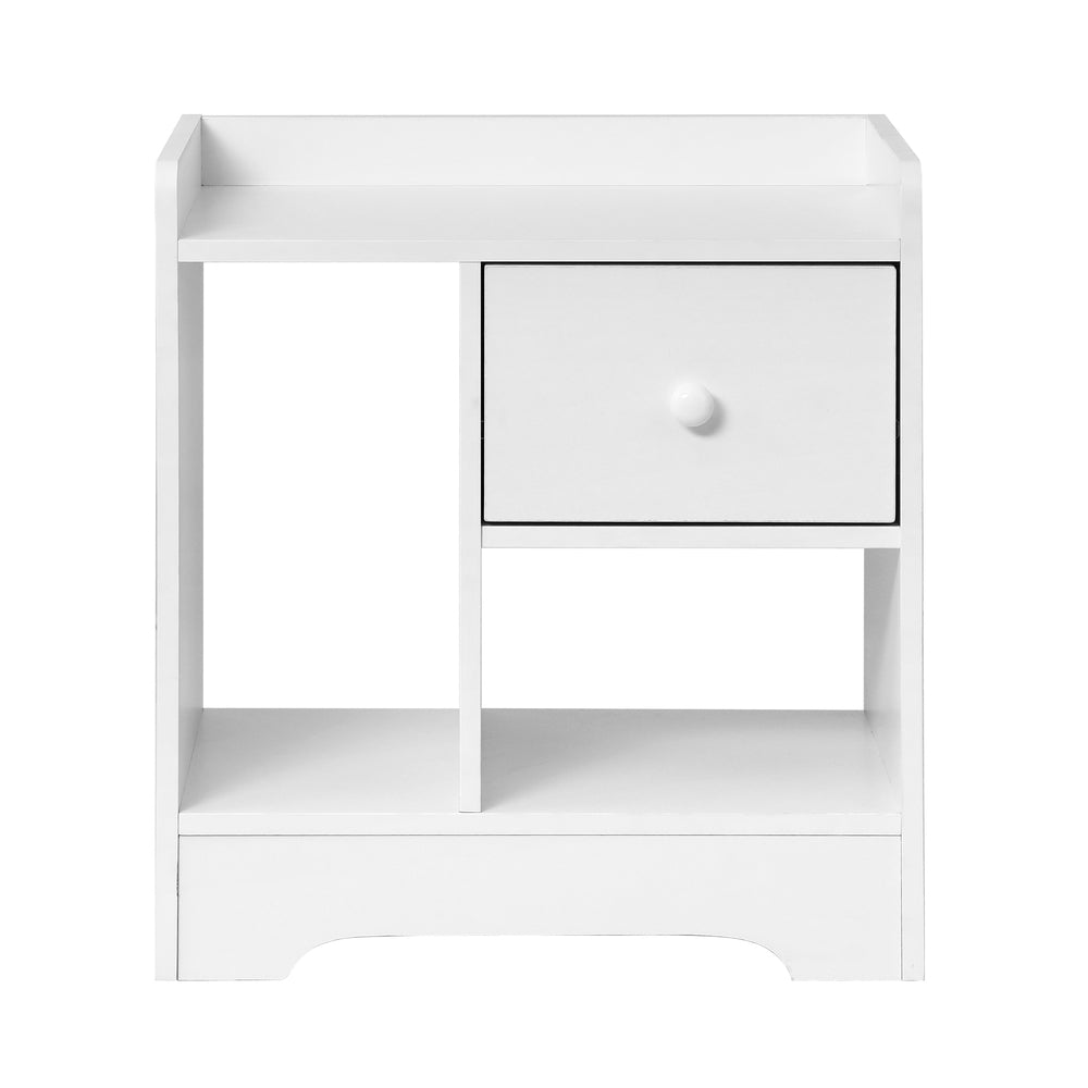 Oikiture Bedside Table with Drawer and Storage Space Side Table Nightstand Home Bedroom Furniture White-Bedside Tables-PEROZ Accessories