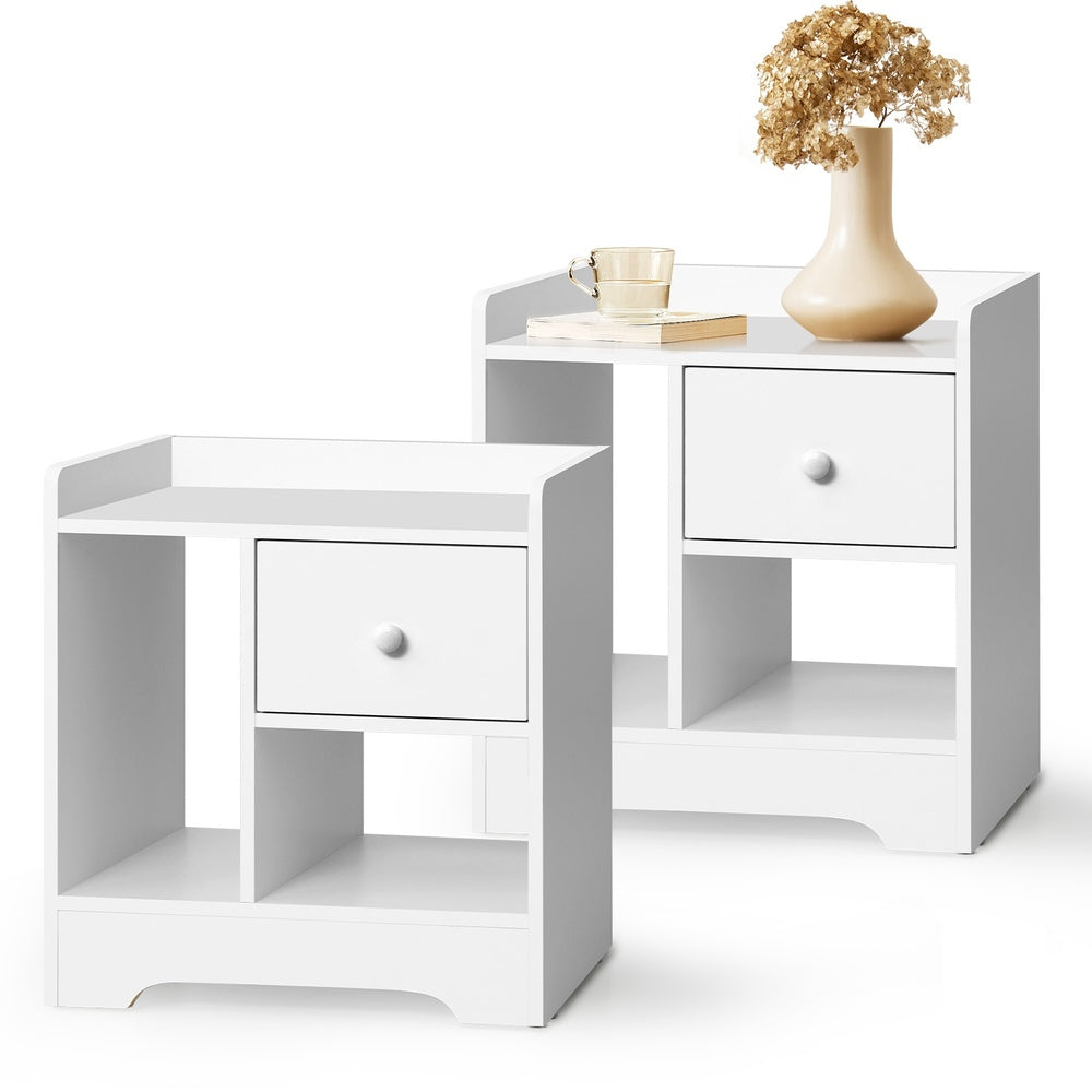Oikiture Bedside Tables Set of 2 Nightstand Shelf White-Bedside Table-PEROZ Accessories