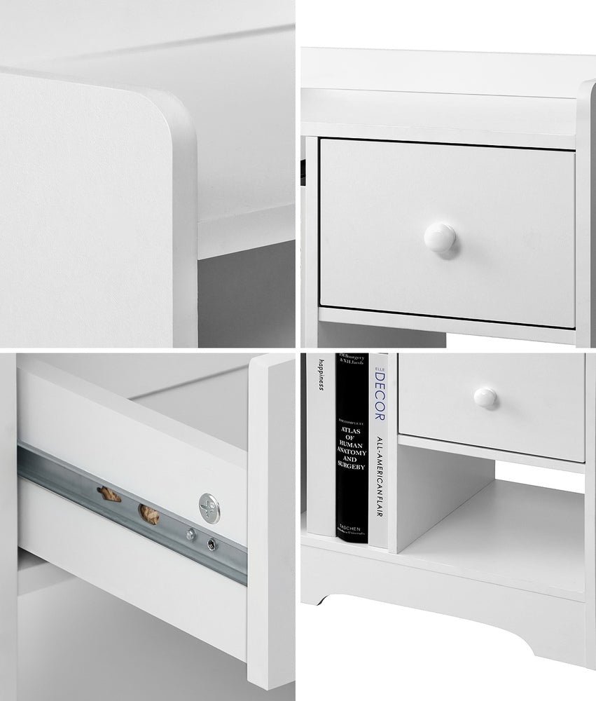 Oikiture Bedside Tables Set of 2 Nightstand Shelf White-Bedside Table-PEROZ Accessories