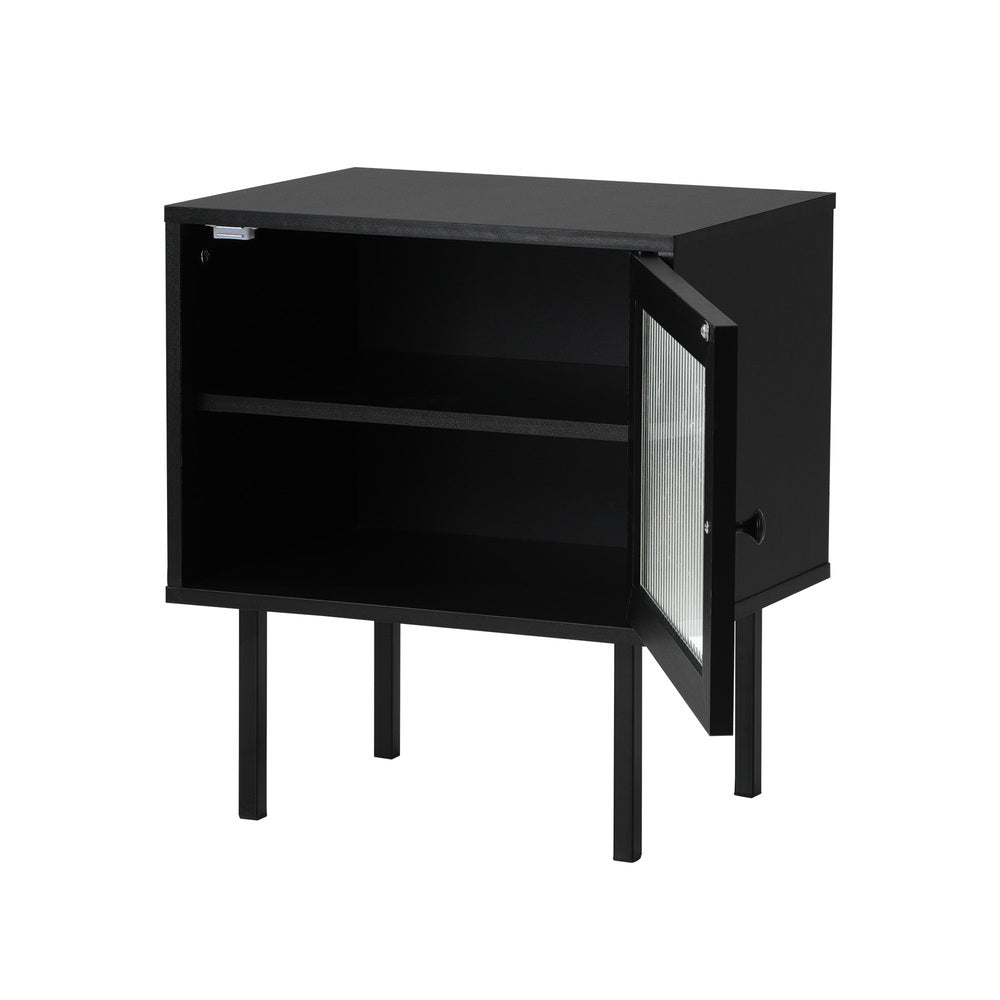 Oikiture Bedside Tables Storage Cabinet Wood Black-BedSide Tabless-PEROZ Accessories
