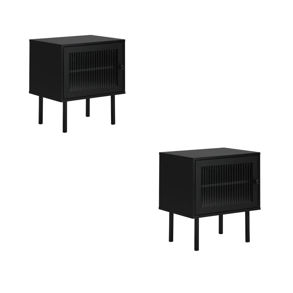 Oikiture 2X Bedside Tables Storage Cabinet Glass Door Black-BedSide Tabless-PEROZ Accessories