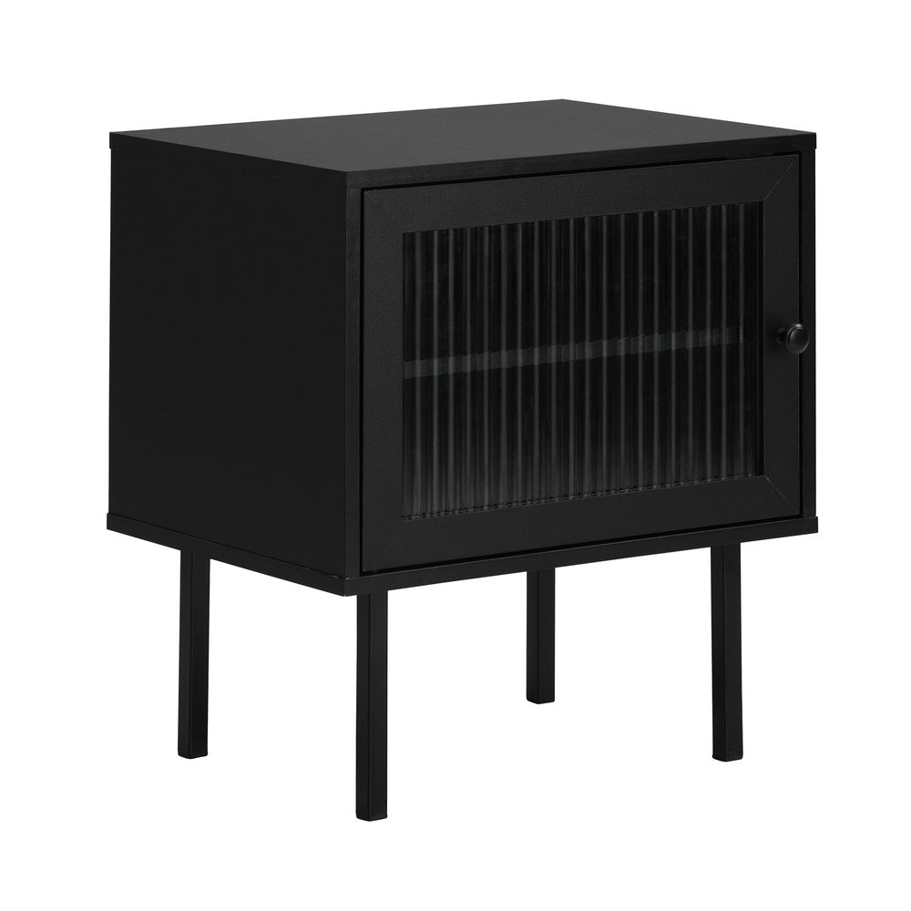 Oikiture 2X Bedside Tables Storage Cabinet Glass Door Black-BedSide Tabless-PEROZ Accessories