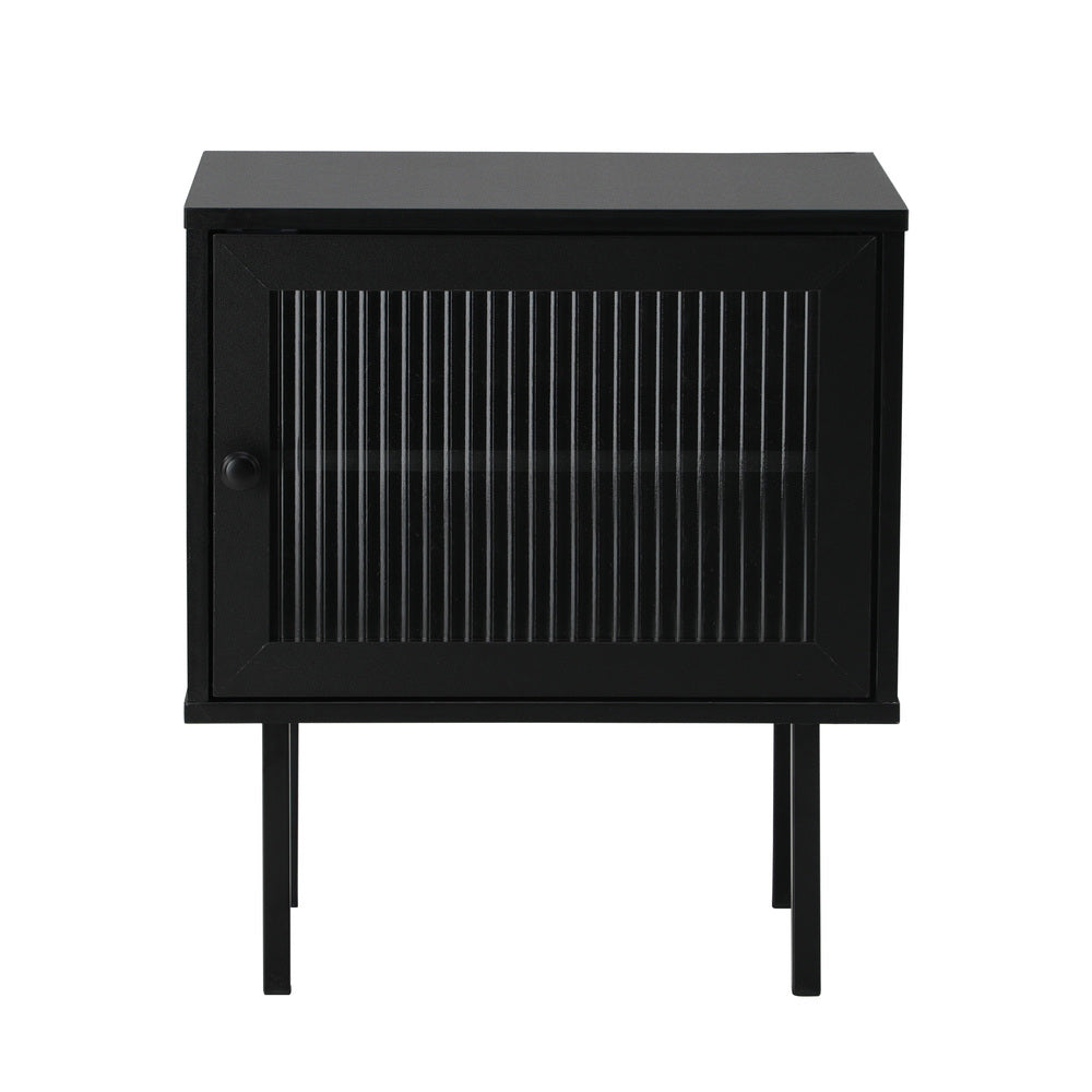 Oikiture 2X Bedside Tables Storage Cabinet Glass Door Black-BedSide Tabless-PEROZ Accessories
