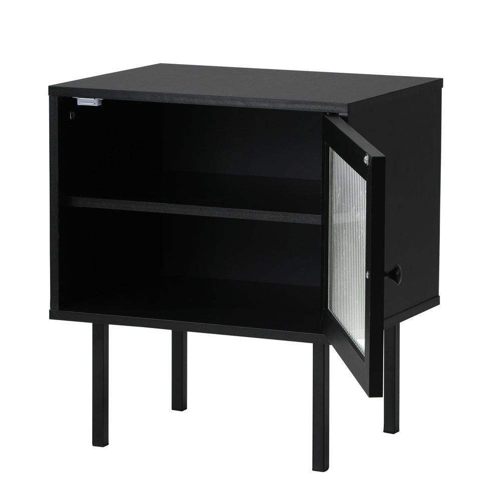 Oikiture 2X Bedside Tables Storage Cabinet Glass Door Black-BedSide Tabless-PEROZ Accessories