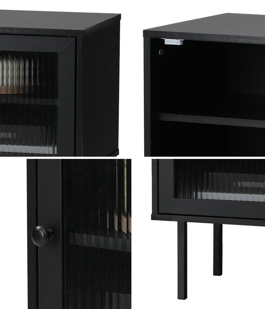 Oikiture 2X Bedside Tables Storage Cabinet Glass Door Black-BedSide Tabless-PEROZ Accessories