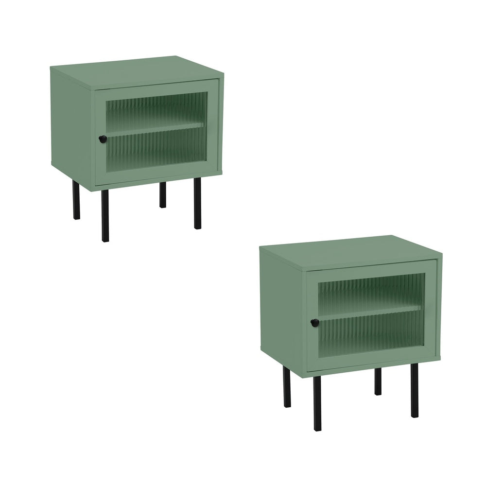 Oikiture 2X Bedside Tables Storage Cabinet Glass Door Green-BedSide Tabless-PEROZ Accessories