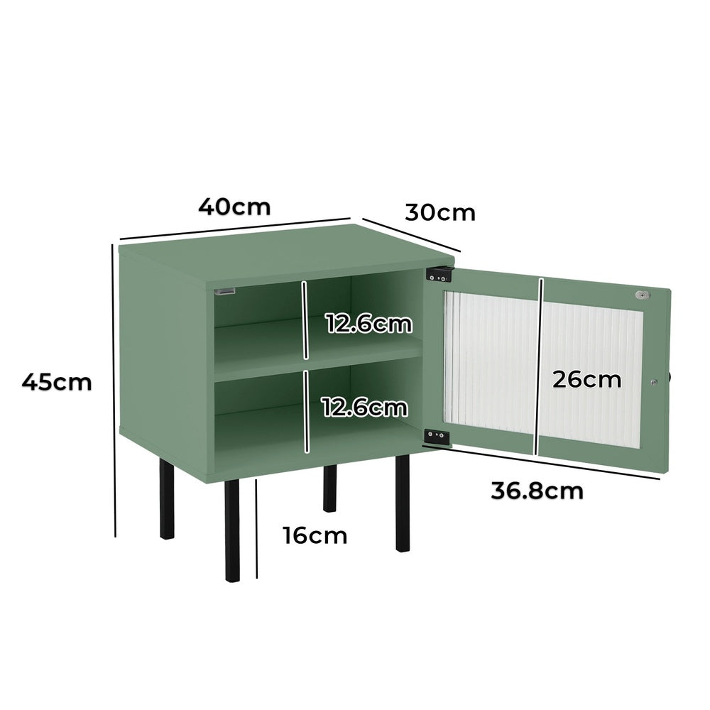 Oikiture 2X Bedside Tables Storage Cabinet Glass Door Green-BedSide Tabless-PEROZ Accessories