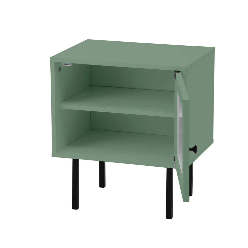 Oikiture 2X Bedside Tables Storage Cabinet Glass Door Green-BedSide Tabless-PEROZ Accessories