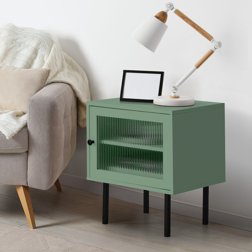 Oikiture 2X Bedside Tables Storage Cabinet Glass Door Green-BedSide Tabless-PEROZ Accessories