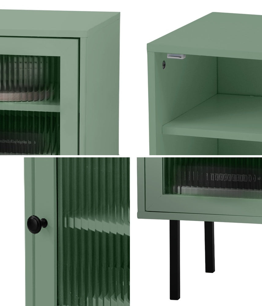 Oikiture 2X Bedside Tables Storage Cabinet Glass Door Green-BedSide Tabless-PEROZ Accessories