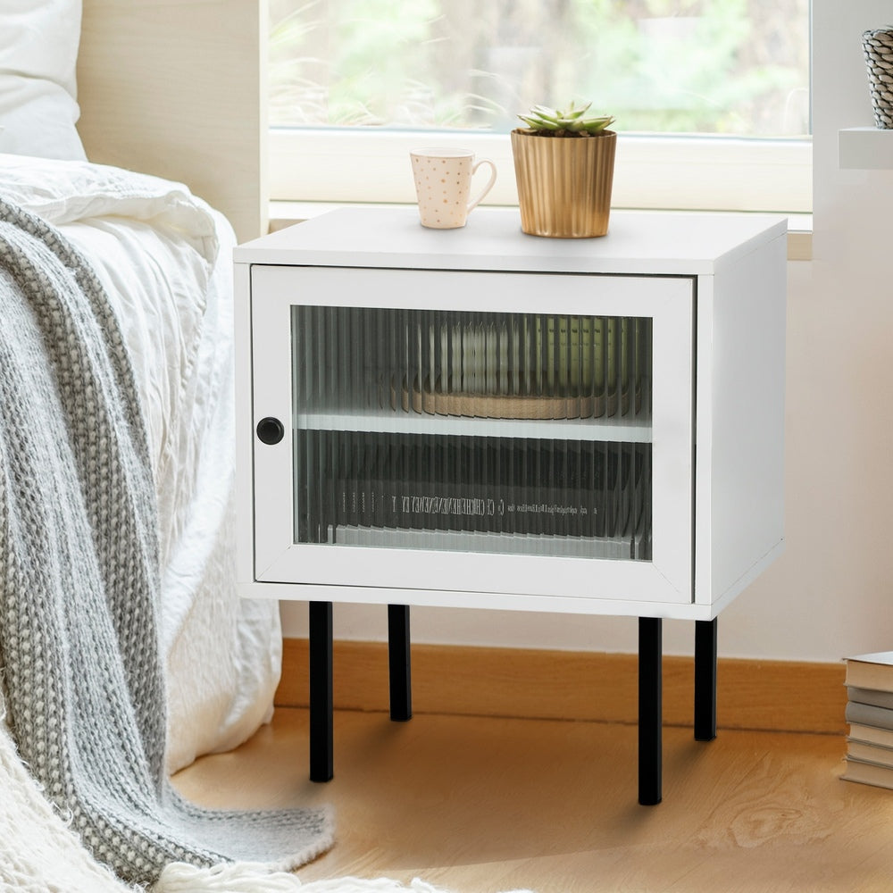 Oikiture Bedside Tables Storage Cabinet Wood White-BedSide Tabless-PEROZ Accessories