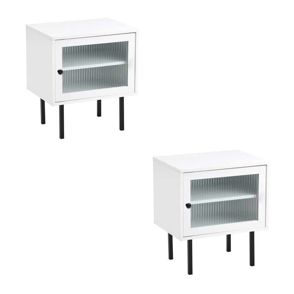 Oikiture 2X Bedside Tables Storage Cabinet Glass Door White-BedSide Tabless-PEROZ Accessories